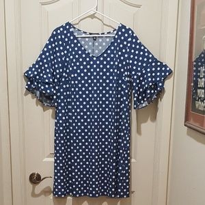 1X Dressbarn dress, Polka dotted & ruffled sleeves